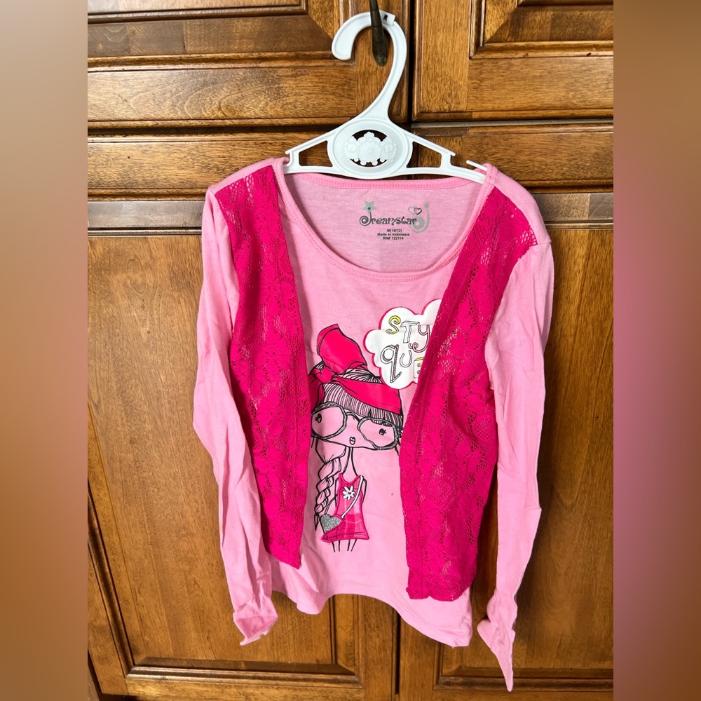 🐚 6 / 10$ Girls Apparel - Dreamstar Size 10/12 Pink Faux Cardigan Long Sleeve